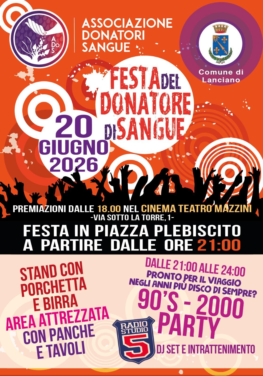 Locandina Festa del Donatore di Sangue 20 giugno 2026